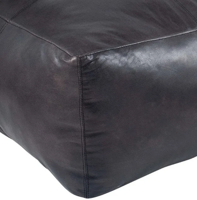 Moroccan Leather Pouf / Ottoman - Square - Black - Nelya