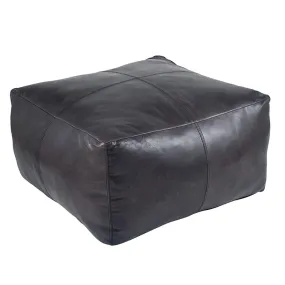 Moroccan Leather Pouf / Ottoman - Square - Black - Nelya