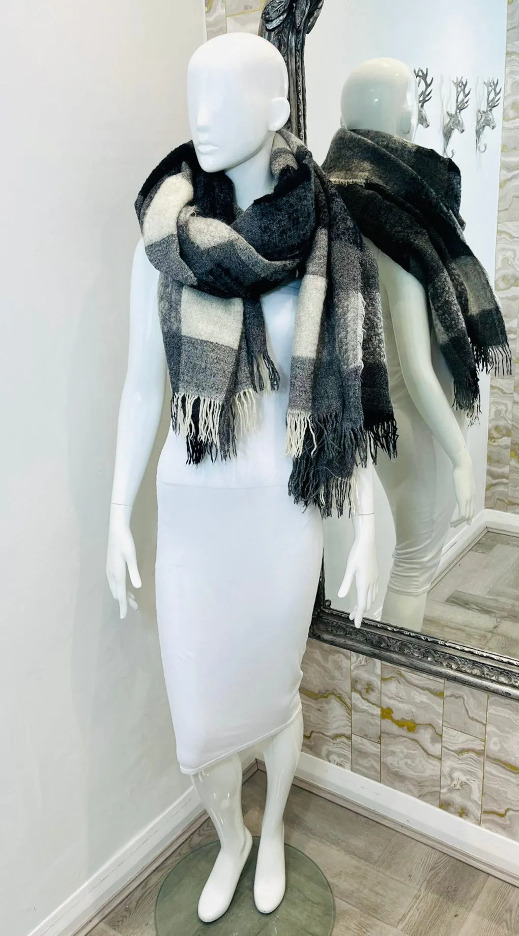 Mulberry Wool & Mohair Checked Shawl/Wrap