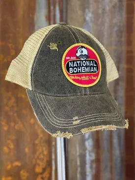 National Bohemian Beer Hat- Distressed Black Angry Minnow Vintage