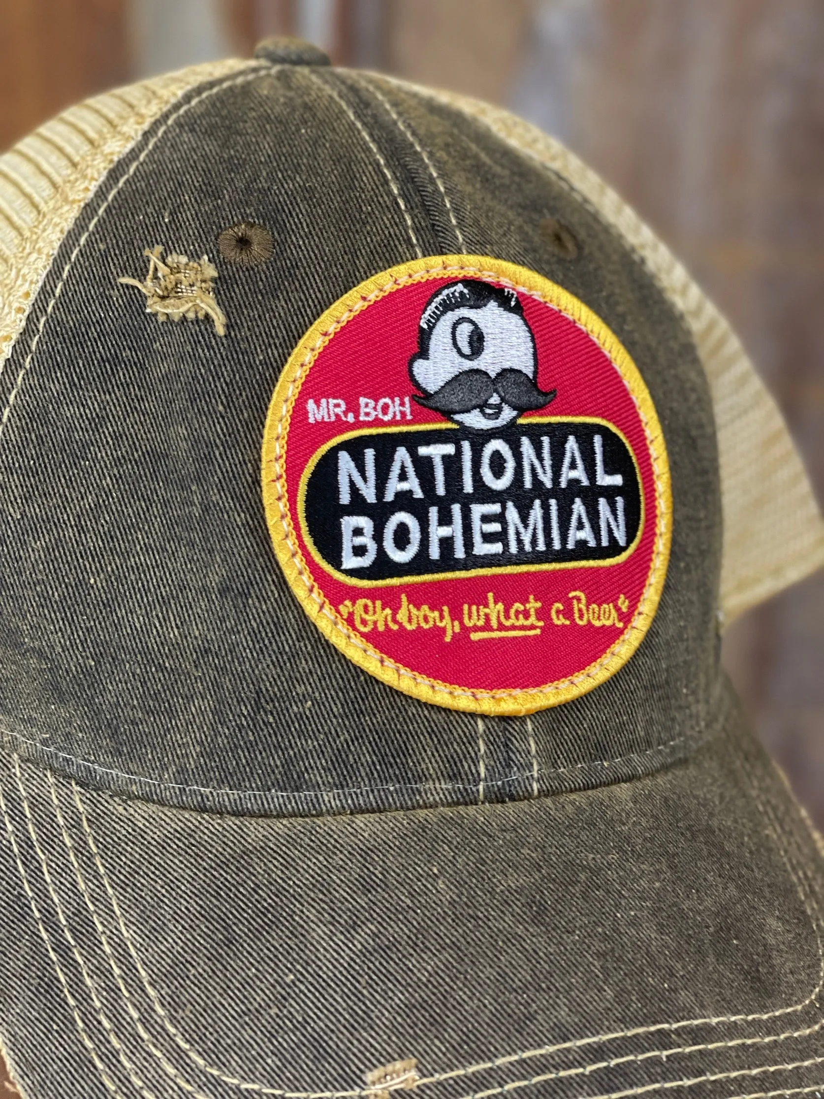 National Bohemian Beer Hat- Distressed Black Angry Minnow Vintage