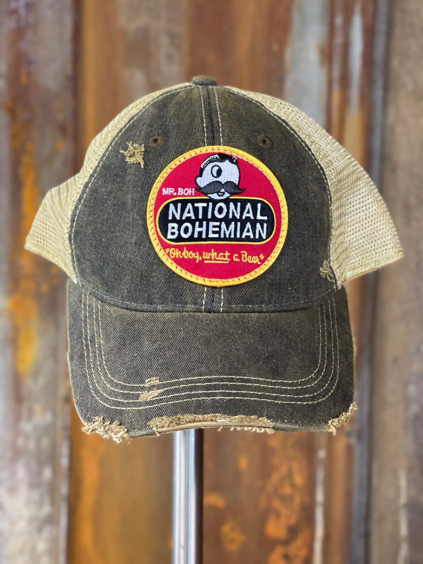 National Bohemian Beer Hat- Distressed Black Angry Minnow Vintage