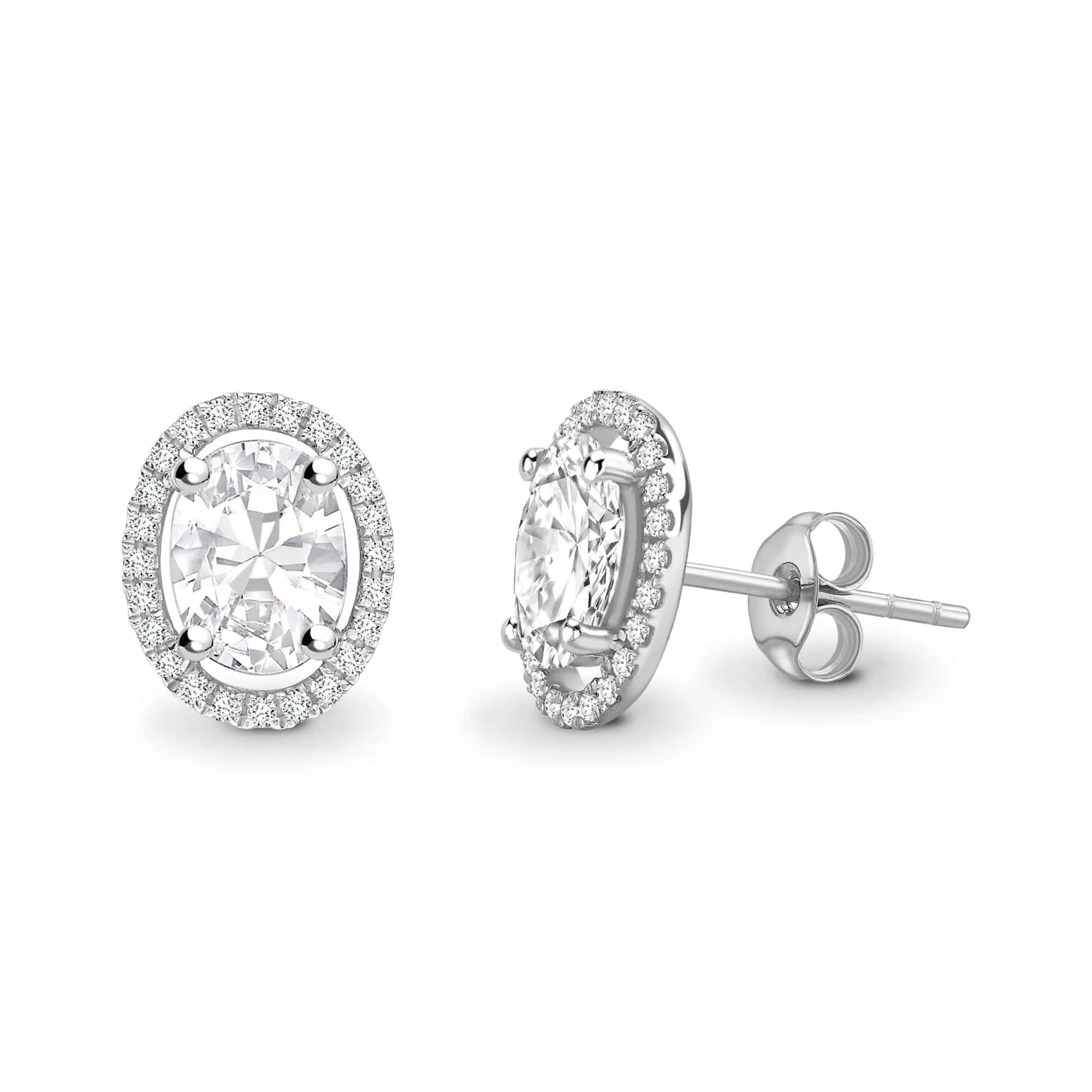 OVAL DIAMOND HALO STUD EARRINGS