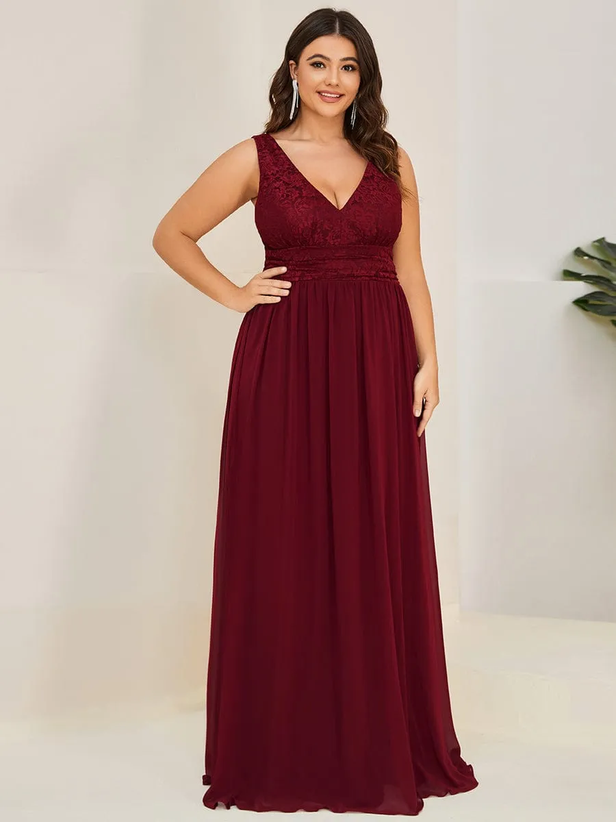 Plus Size Sleeveless Empire Waist V-Neck Chiffon Evening Dress