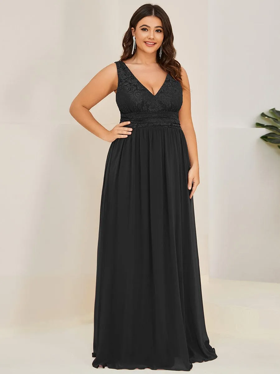 Plus Size Sleeveless Empire Waist V-Neck Chiffon Evening Dress