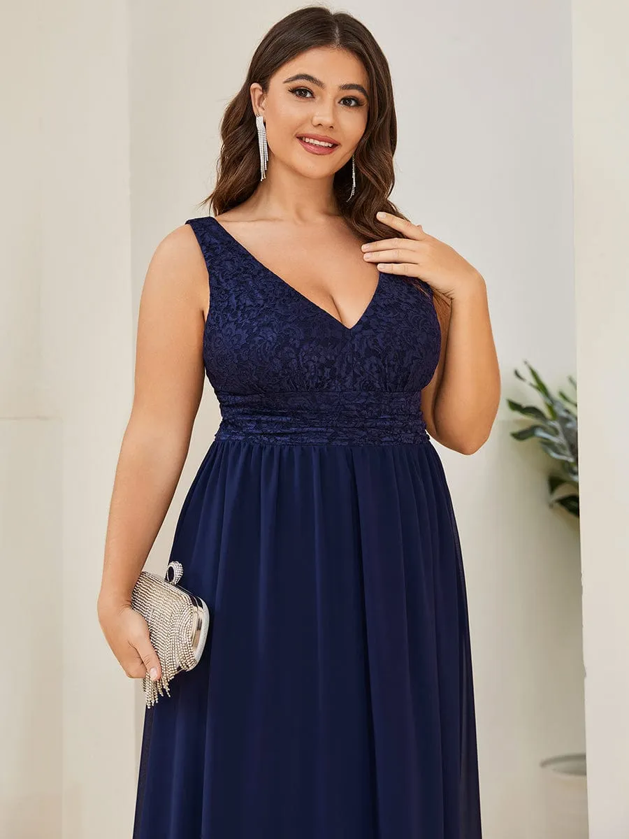 Plus Size Sleeveless Empire Waist V-Neck Chiffon Evening Dress