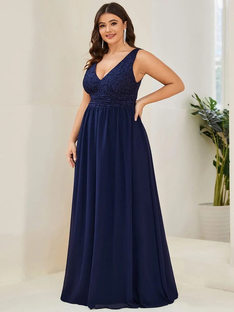 Plus Size Sleeveless Empire Waist V-Neck Chiffon Evening Dress