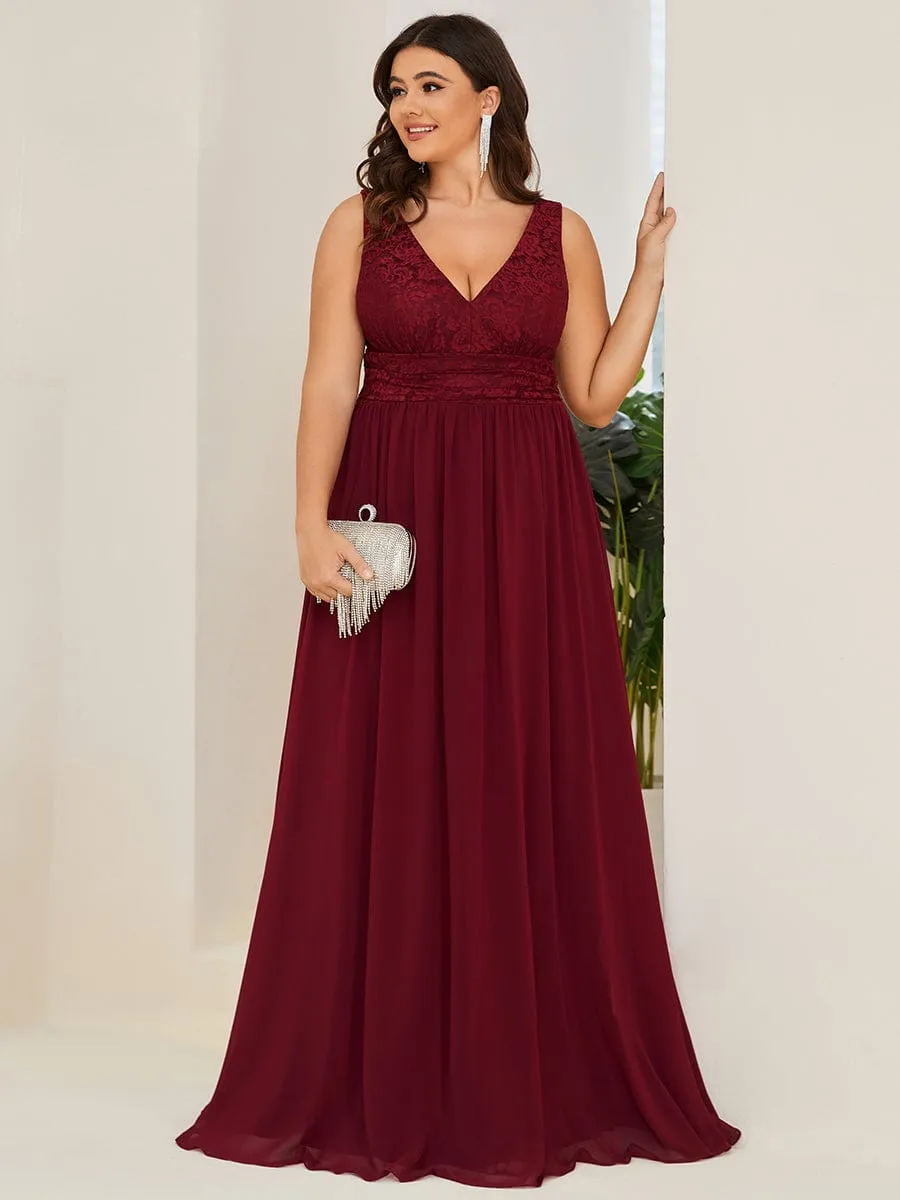 Plus Size Sleeveless Empire Waist V-Neck Chiffon Evening Dress