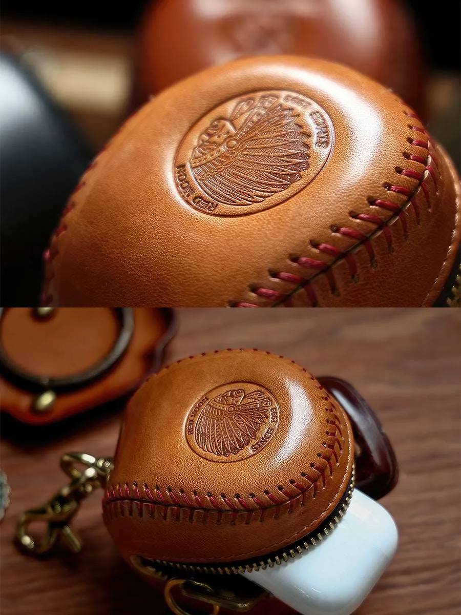 Retro Handmade Baseball Shape Leather Pouch