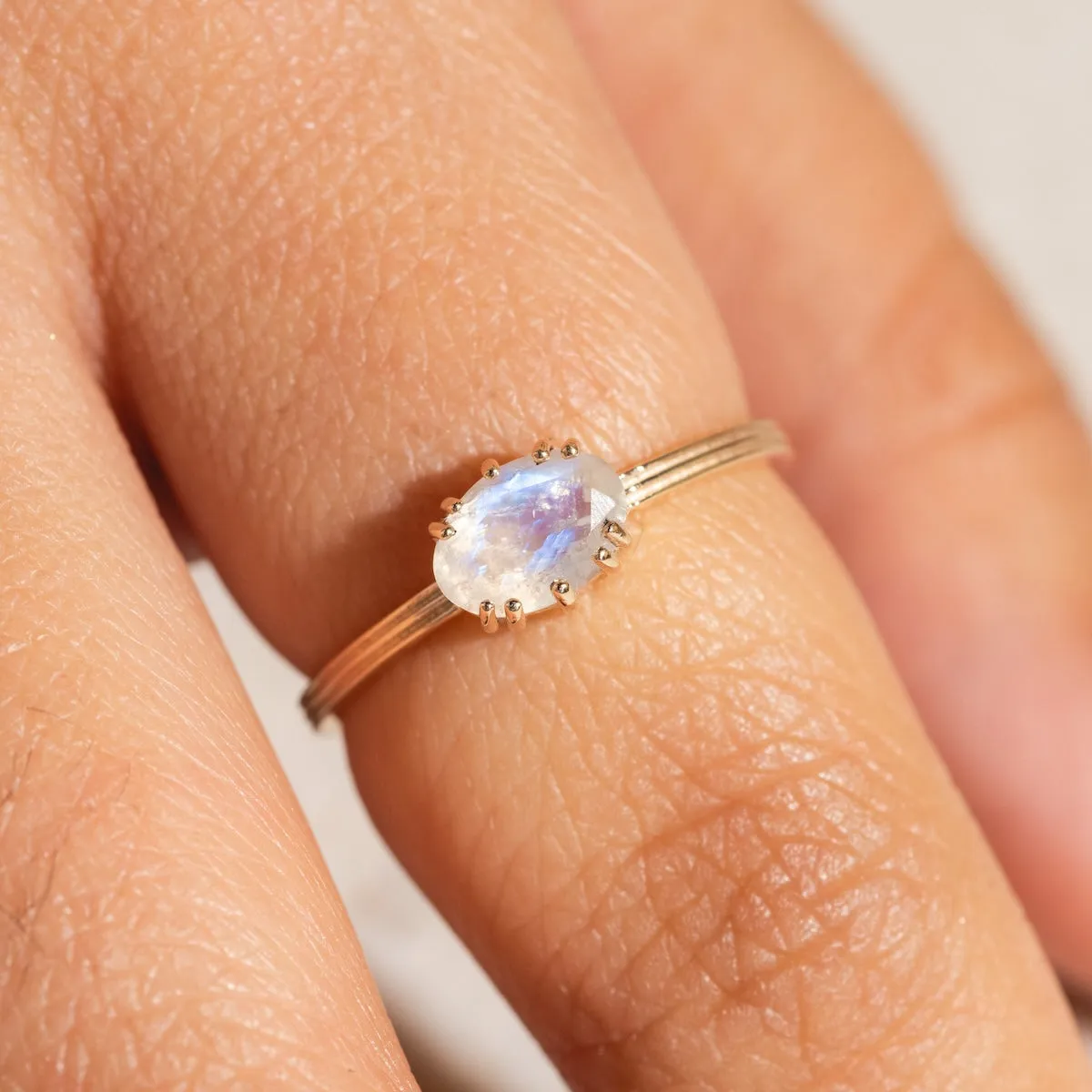 Solid Gold Oval Cut Moonstone Ring