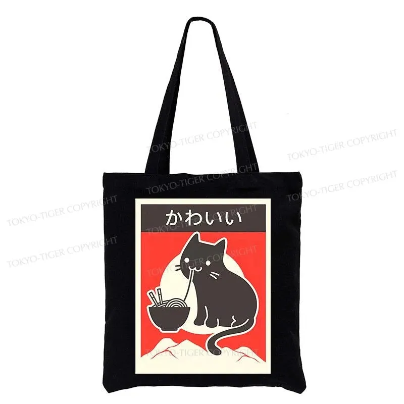 Tokyo-Tiger "Kawaii" Vintage Style Japenese Ramen Cat Tote Bag