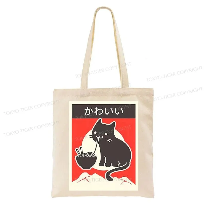 Tokyo-Tiger "Kawaii" Vintage Style Japenese Ramen Cat Tote Bag